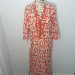 Ro’s Garden Printed Woven Split V-Neck 3/4 Sleeve Tunic Top Dress XS